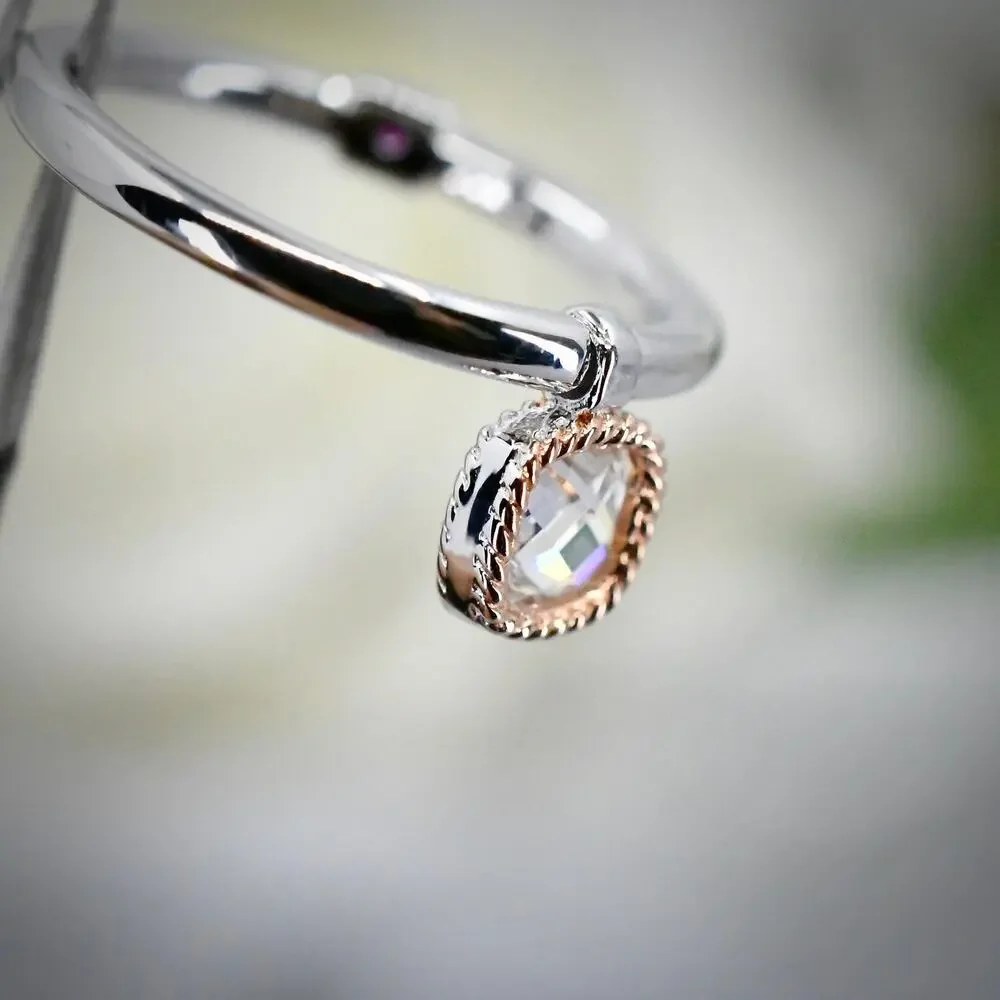 ELLE 925 Sterling Silver Ring Size 7 Goshenite Clear Stone Signature Ruby Accent